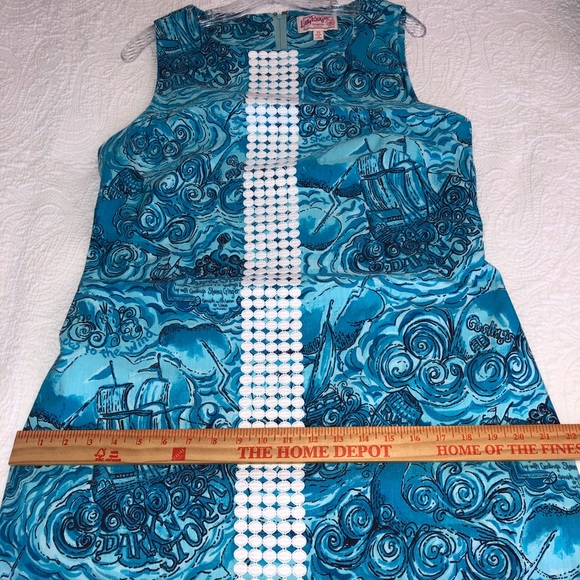 Lilly Pulitzer Worth Shift Dress Sky Blue Dark N Stormy Print Size 12 - Picture 10 of 14